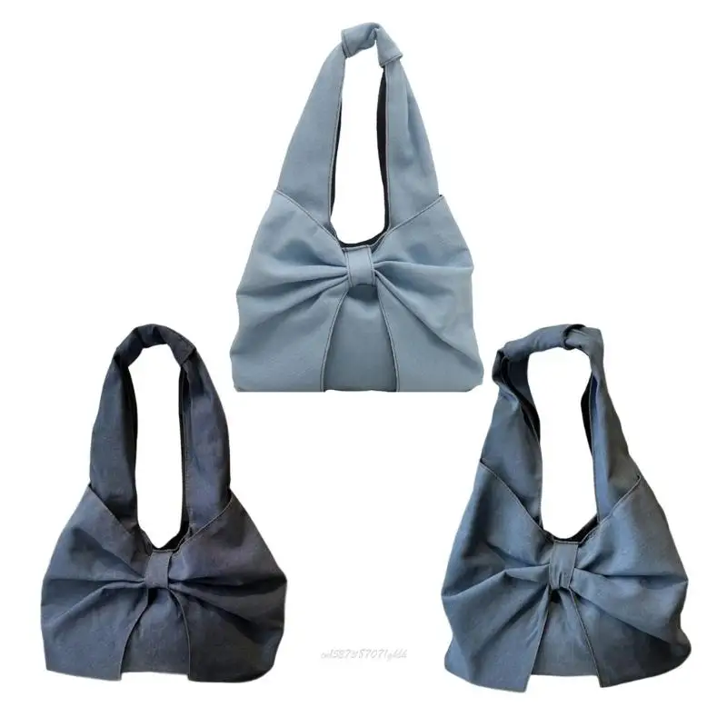 

X5XA Japanese Women's Underarm Bag With Bows Decoration Jeans Shoulder Bag Casual Satchel Handbag for Women and Girls