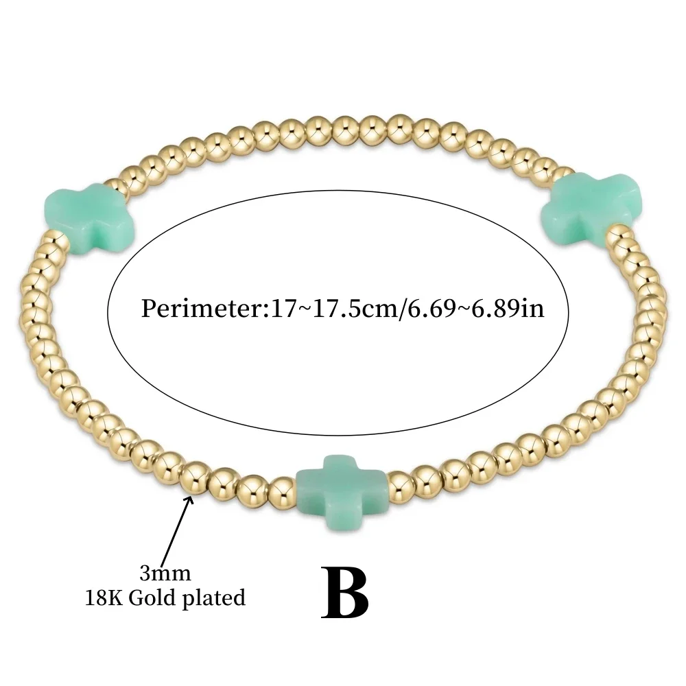 Vlen 2025 تكويم الصليب سوار Charm للنساء 18K مطلية بالذهب حبة بوهو مجوهرات الصيف الشاطئ أساور هدية عيد الأم #4