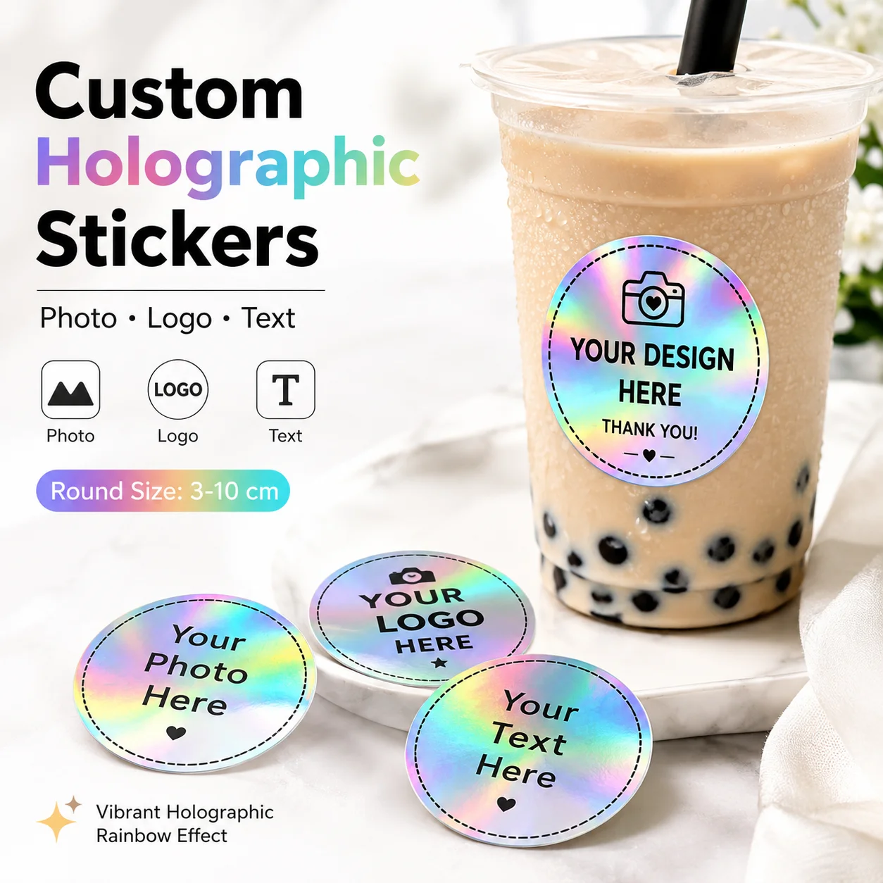 Customized Laser Silver Pvc Waterproof Self-Adhesive Stickers, Round Logo Stickers, Support Personalized Design, Corporate Brand Packaging Stickers, Phone Back Stickers, Box Sealing Stickers, Waterproof, Scratch-Resistant, Non-Fading, Shiny Silver Laser Rainbow Effect, High-Quality Texture, Suitable for Gift Packaging, Christmas, Halloween, Valentine's Day, New Year, Party Decorations, Custom Labels for Businesses