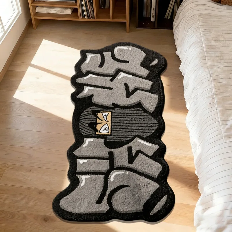 Cartoon Fun Street Graffiti Style Bedroom Bedside Rugs Creative Irregular Decor Game Room Floor Mat Soft Nonslip Washable Carpet