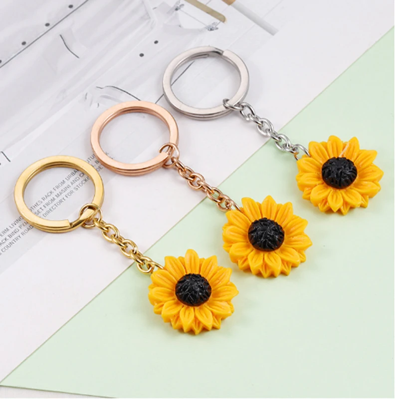 

5Pcs/Lot Stainless Steel Sunflower Key Chain For DIY Making Keychain Men's Fashion Jewelry Accessories Wholesale