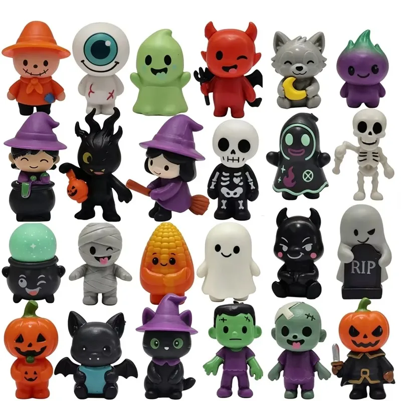 12-24Pcs Cute Mini Halloween Pumpkin Resin Statues Witch Devil Figure Model Statue Collection Desktop Decoration Halloween Gifts