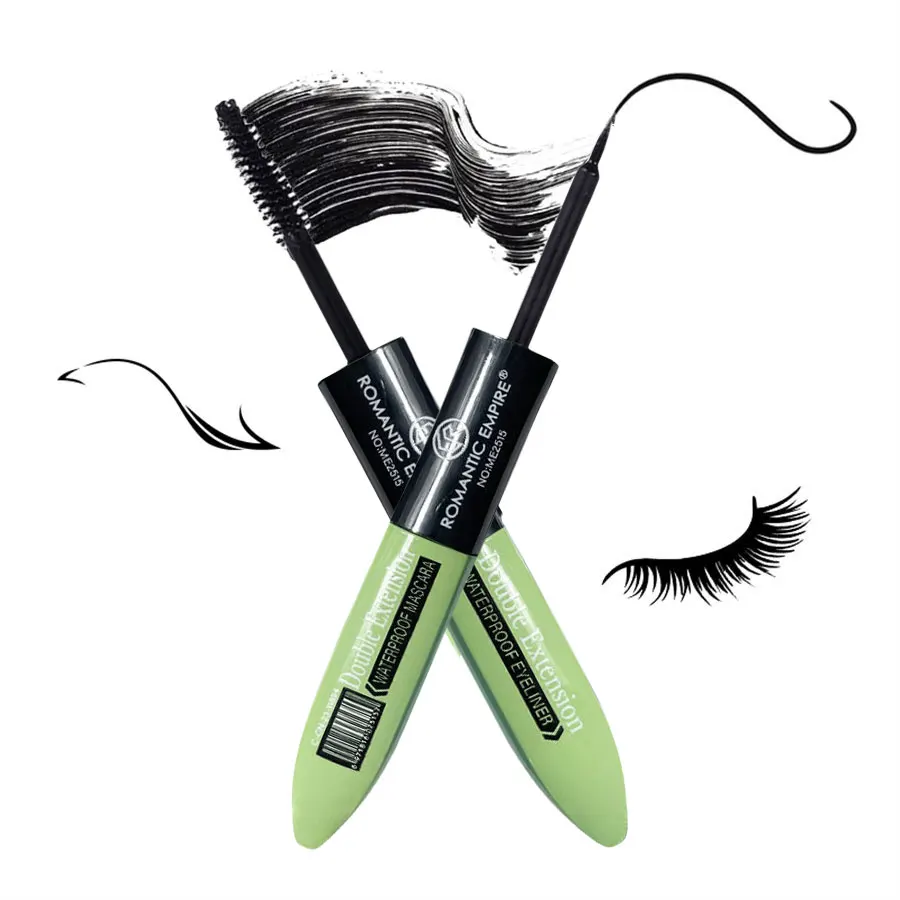 Rímel e delineador à prova d'água 2 em 1, fórmula de longa duração e à prova de manchas para olhos negrito e definidos, perfeito para festivais de música