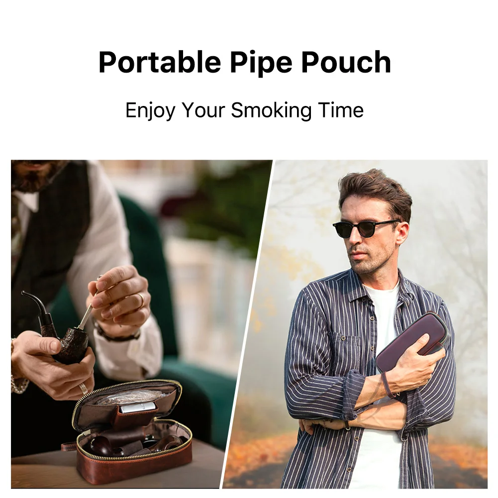 Genuine Leather Tobacco Smoking Pipe Bag for 2 pipes Portable Herb Smoke Pipe Case Smoking Accessories Kit Tools