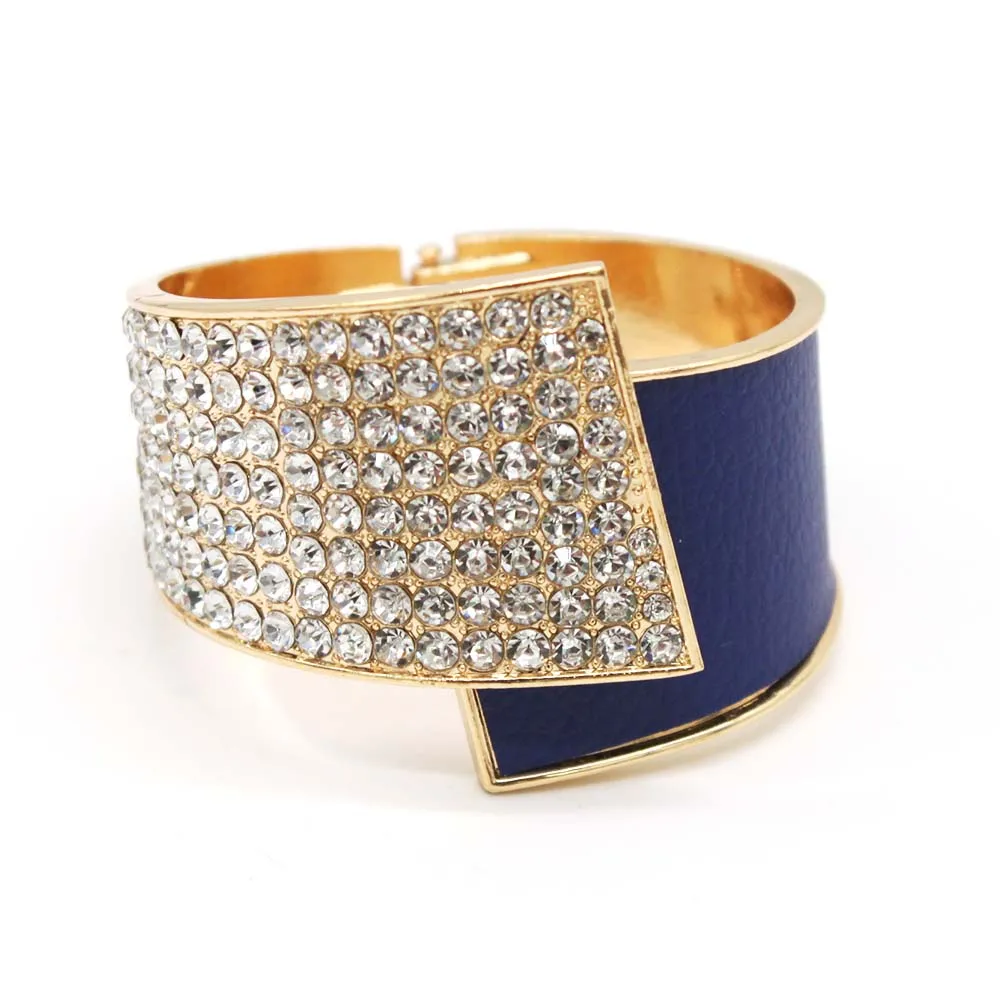 Fashion Geometric Cuff Bracelet For Women Crystal Spring Open Wide Leather Bracelet Trendy Party jewelry