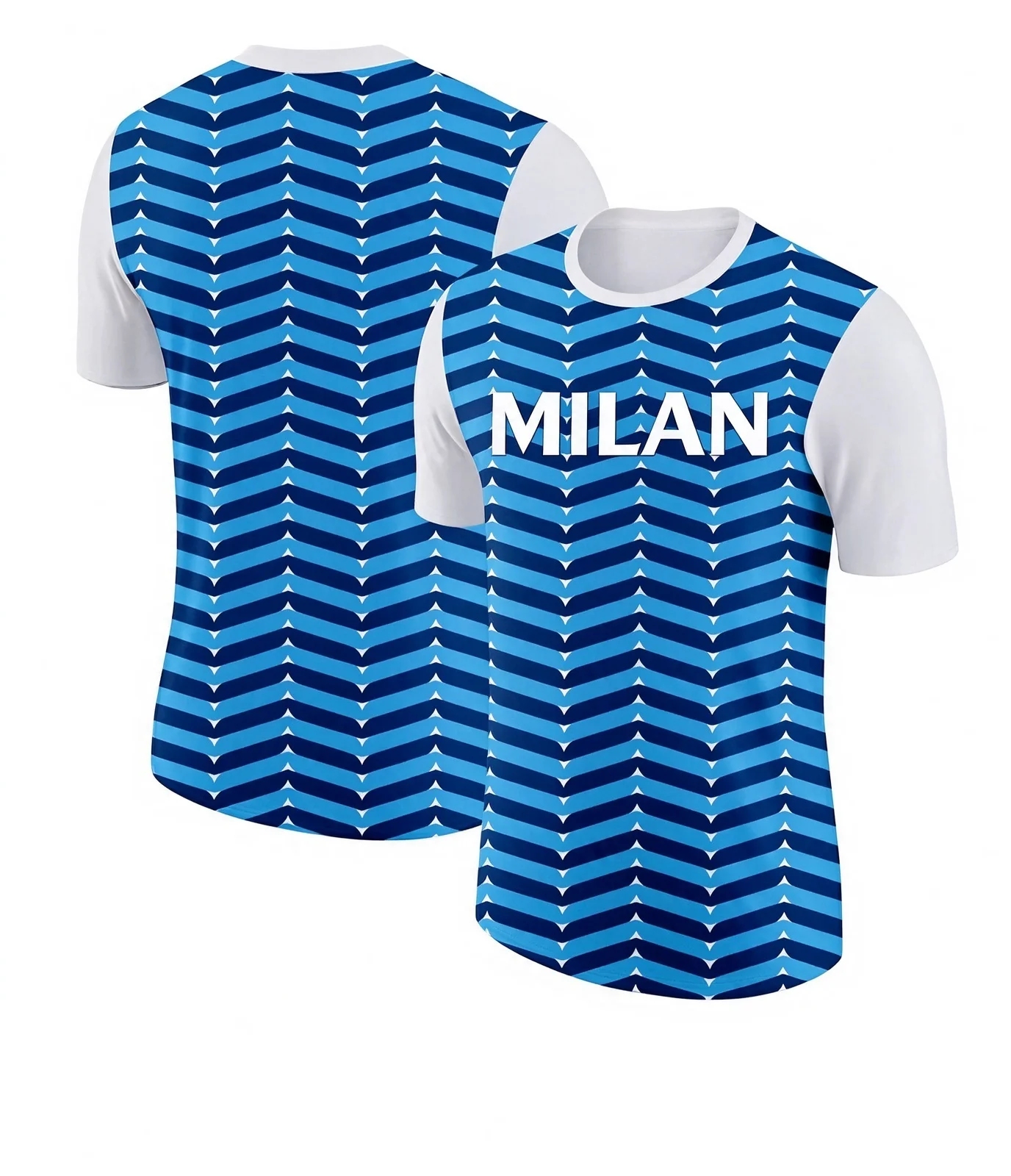 Men Milan City Football Jersey Wave Stripe Pattern Crew Neck Short Sleeve Soccer Fan Training Top