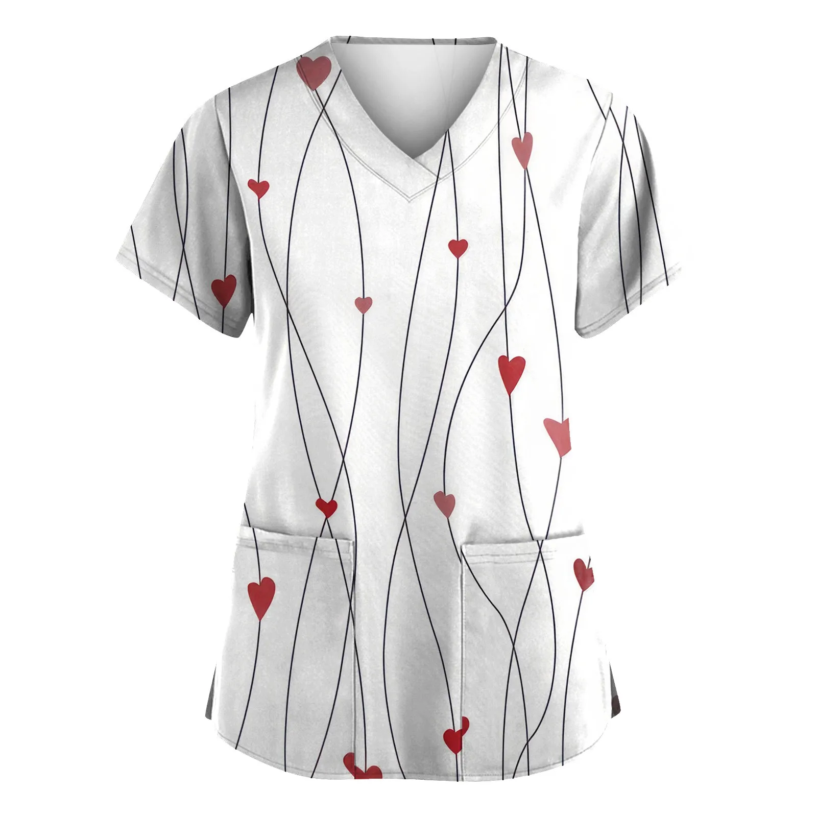 Uniforme de soins infirmiers pour femmes, vêtements de travail imprimés, haut de gommage avec deux poches, col en v, t-shirts médicaux à manches courtes, chemisier