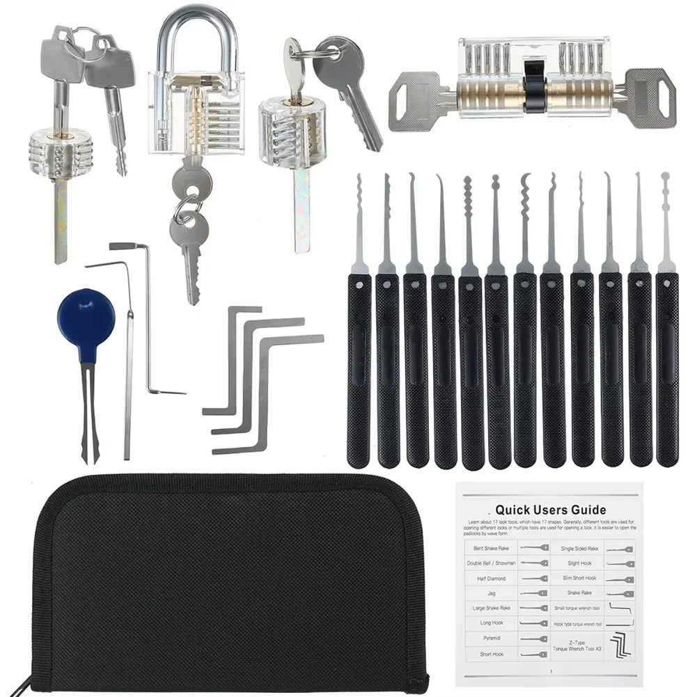 Multifunctional Lock Picking Set Transparent Locksmith Tools for Training Steel Padlock Hardware Hand Tools Set