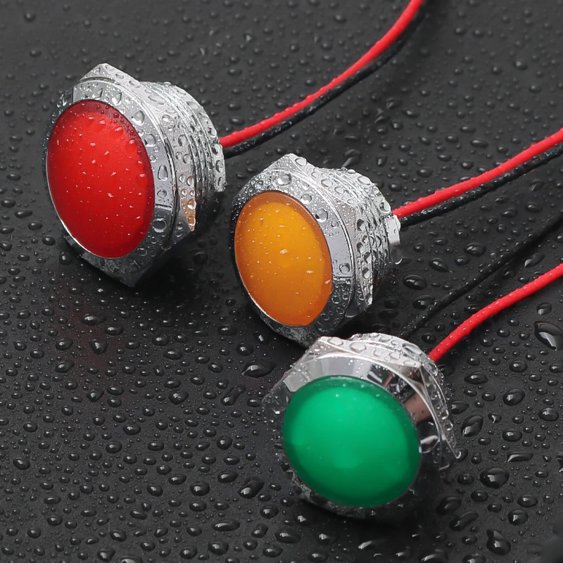 12mm 16mm 19mm 22mm Waterproof Metal Spherical Round indicator Signal Lamp with wire LED Red Yellow Blue Green White 6V 24V 220V