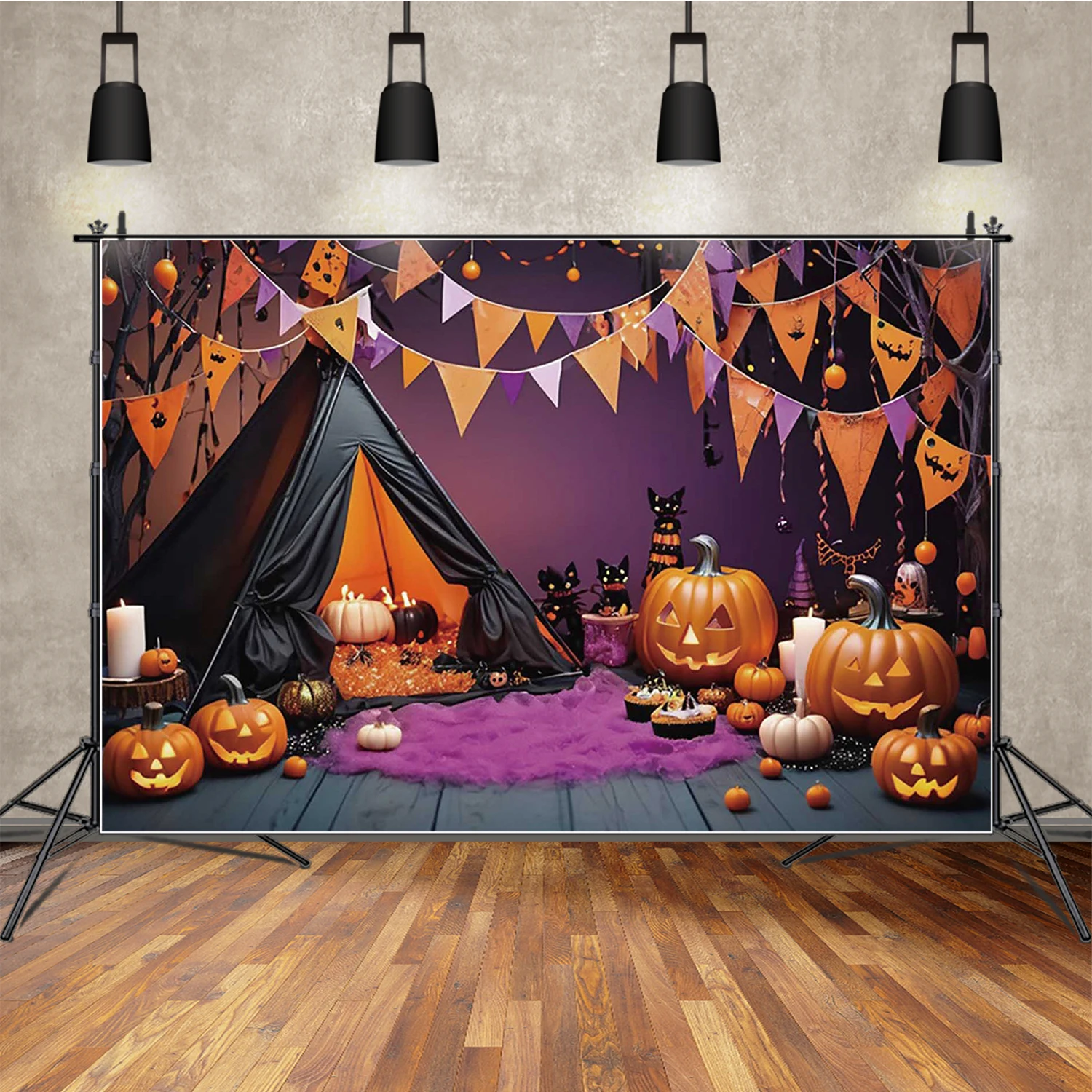 

MOON.QG Halloween Tent Photography Backdrops Pumpkin Bat Ghost Photo Background Wall Decoration Photo Shooting Accessories Photo