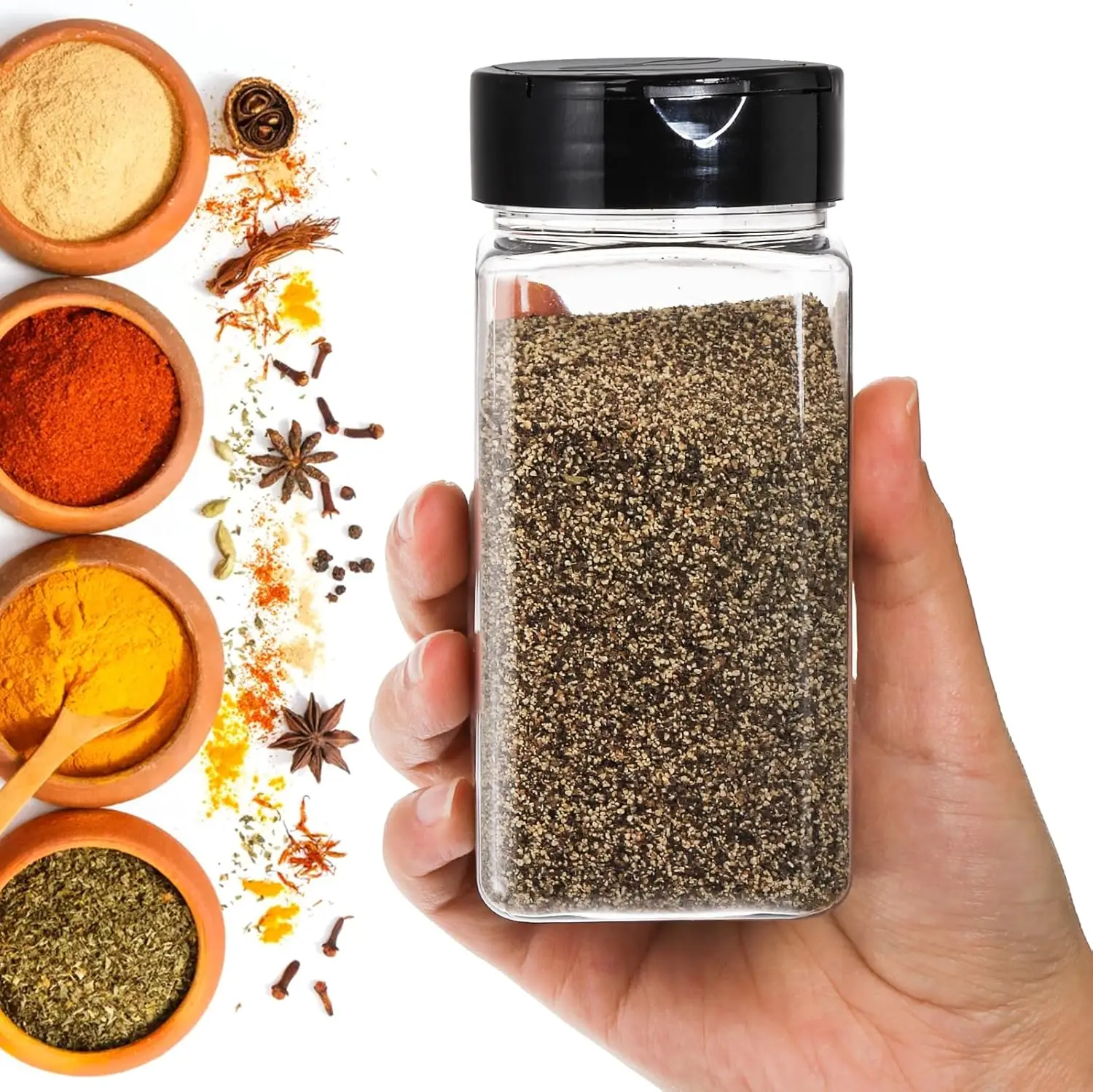 Square Large Plastic Spice Jars with Shaker Pourer Lids Clear Empty Seasoning Containers for Dry Food Condiments view 3