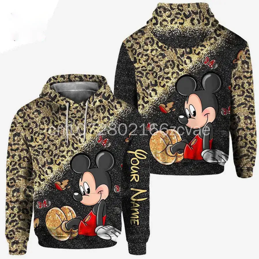 

2024 New Disney Mickey Minnie 3D Hoodie Customized Name Men's and Women's Hoodie 3D Printing Casual Fashion Street Sports Shirt