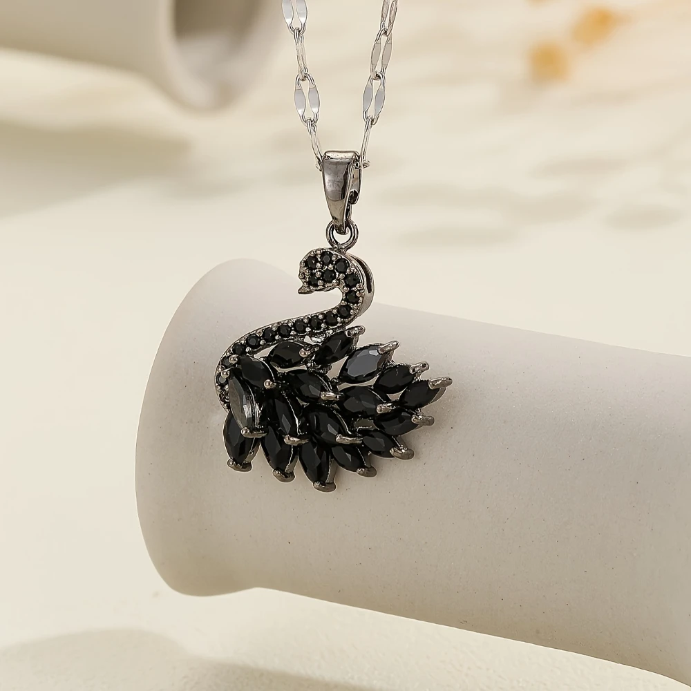 Black Swan Necklace Pendant Sweet Romantic Love Crystal Zircon Series Valentine\'s Day Gift for Girls