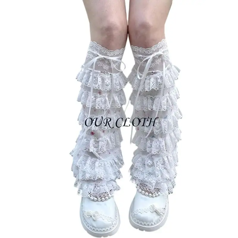 Anime Gothic Leg Sleeves Flared Ruffle Lace Leg Warmers Elastic Cuff For Dance And Street Fashion Y1AC