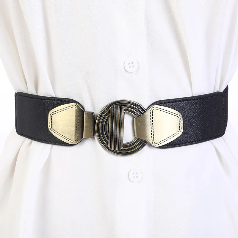 Women\'s Elastic Stretch Cinch Belt For Dress Metal Buckle Wide Waist Belt For Dress Decoration