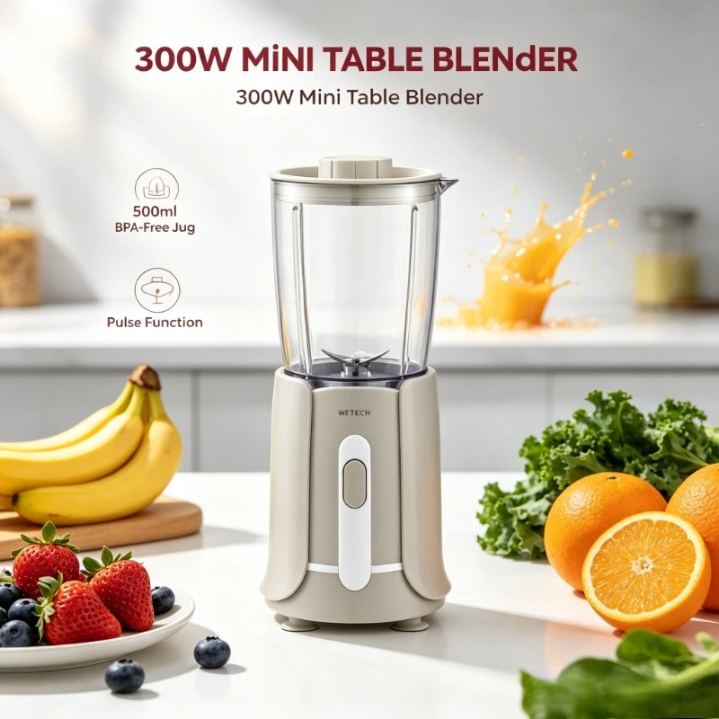 Mini Frullatore da Tavolo con Funzione a Impulsi 300W 500ml, Contenitore Senza BPA, Base Antiscivolo per Dormitori, Frullato Fresco di Frutta, AC 220‑