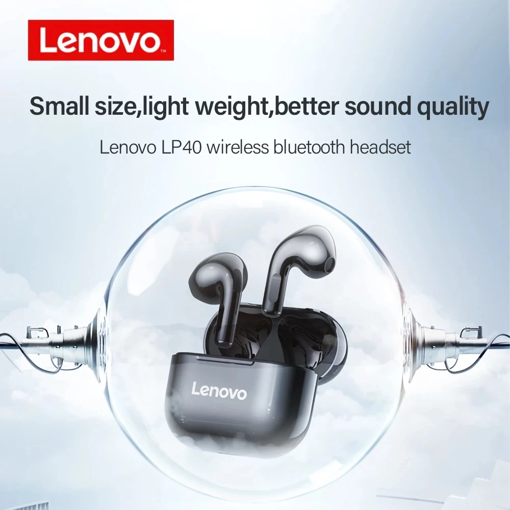 Lenovo LP40PRO/LP40 5Pcs หูฟังไร้สายบลูทูธ5.0สเตอริโอลดเสียงรบกวน Bass สัมผัสควบคุมยาวสแตนด์บาย230mA