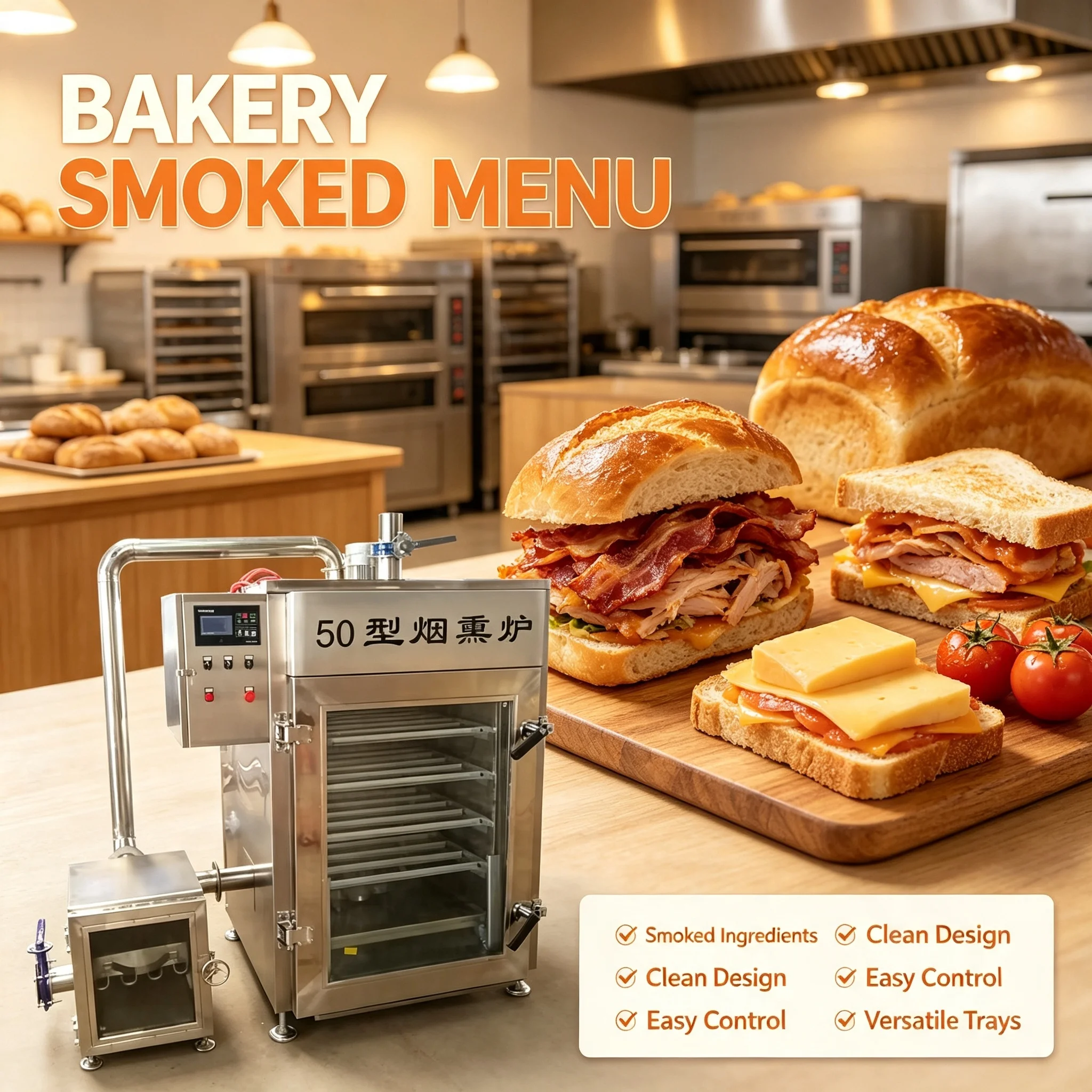 Stainless Steel Electric Smoker Oven for Meat Fish Chicken Bacon Commercial Smoking Machine with Power Indicator Light