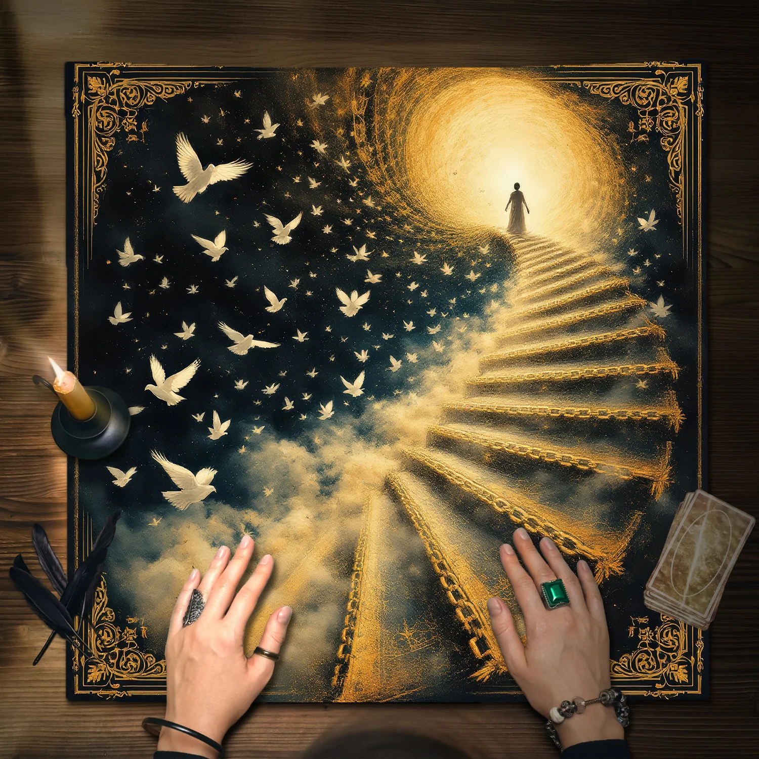 1PC Mystical Tarot Tablecloth Black And Gold Witch Altar Clo