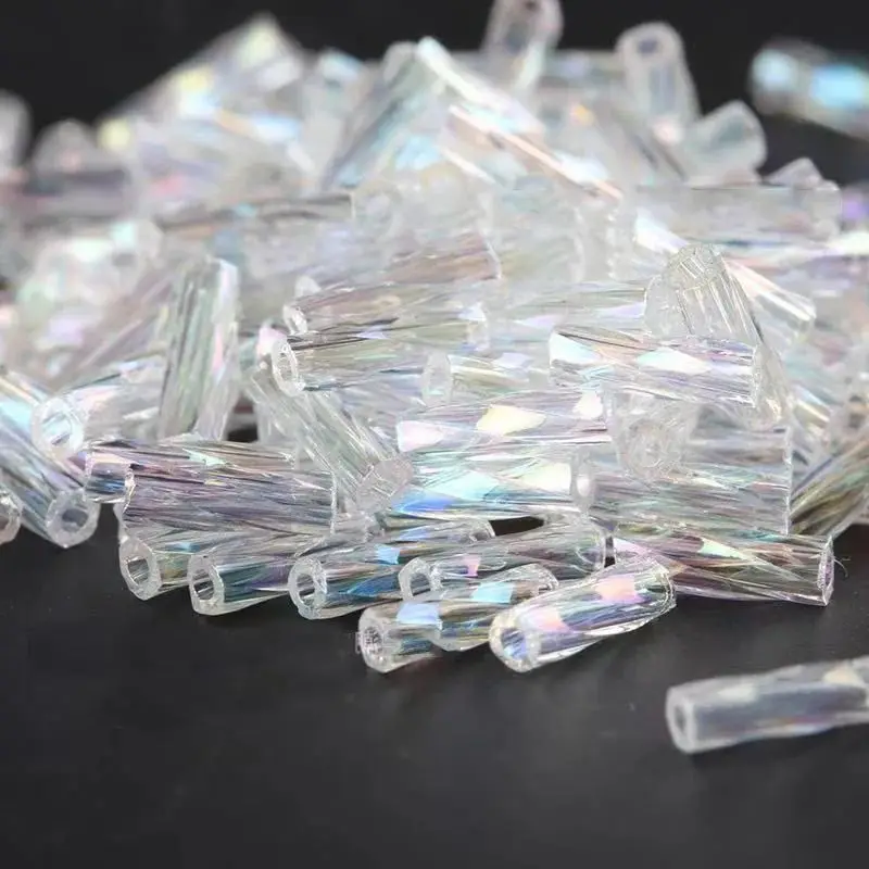 Brilliant Transparent Color Tube 2*6mm 2*9mm 2*11mm Twist White Core Czech Glass Seed Bugle Beads Jewelry Garment Accessory 20g