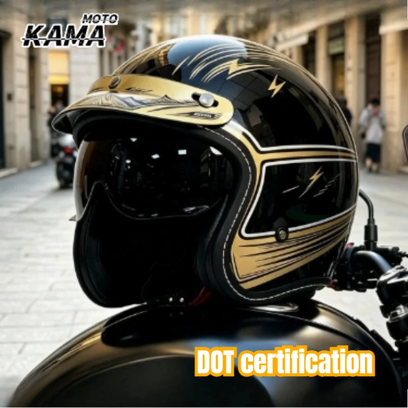 Motorcycle Half Helmet with Sun-Shading Retro Cruise Motorcycle Helmet for Men and Women Yellow Three-Quarters Helmet 3/4