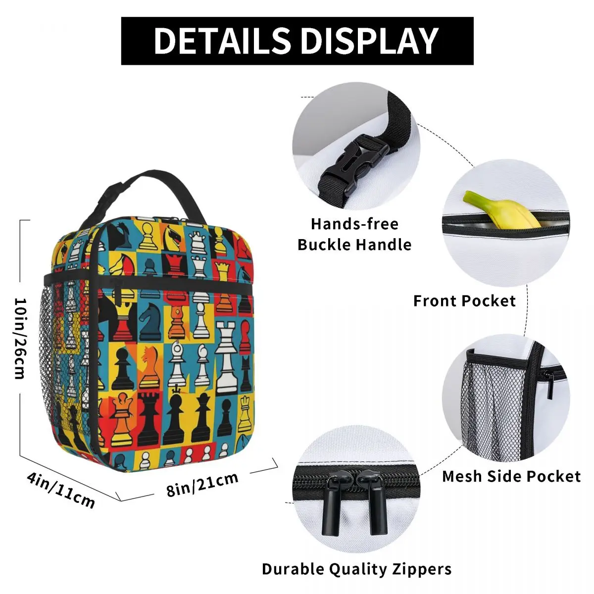 Cartoon Chess Pattern Insulated Lunch Bag for Women Office Cooler Thermal Food Box Tote Leakproof Lunch Boxes Container