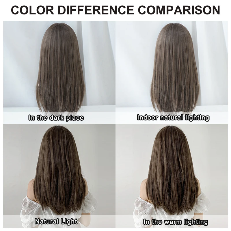 7JHH WIGS Synthetic Layered Cool Brown Wig for Women Daily High Density Long Straight Hair Wigs with Neat Bangs Heat Resistant - view 6