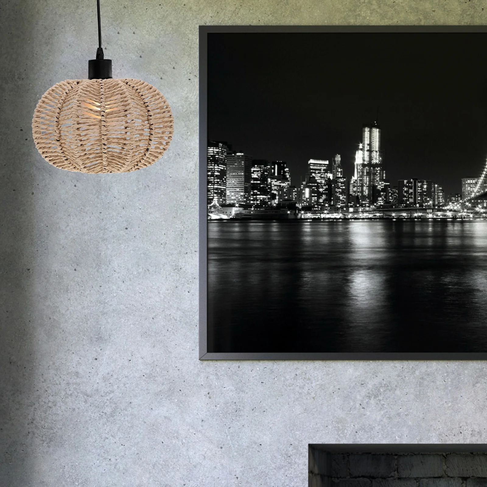 

Handwoven Paper Rope Farmhouse Lamp Shade Soft Lighting Hanging Pendant Lampshade Rustic Vintage Ceiling Light Fixture Cover