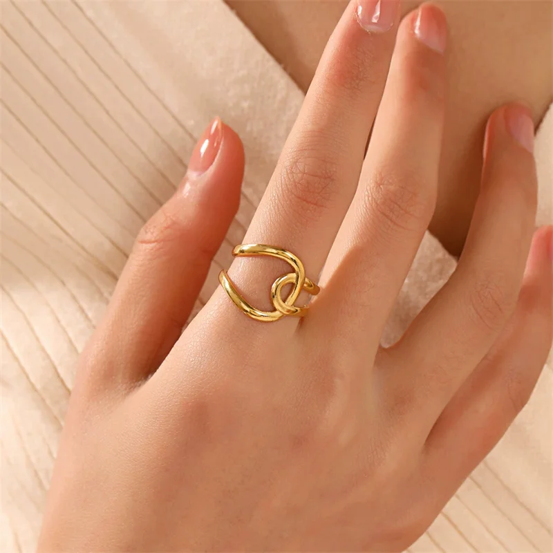 EILIECK 316L Stainless Steel Gold Color Leaves Heart Ring for Women Fashion Statement Waterproof Finger Ring Jewelry Accessories
