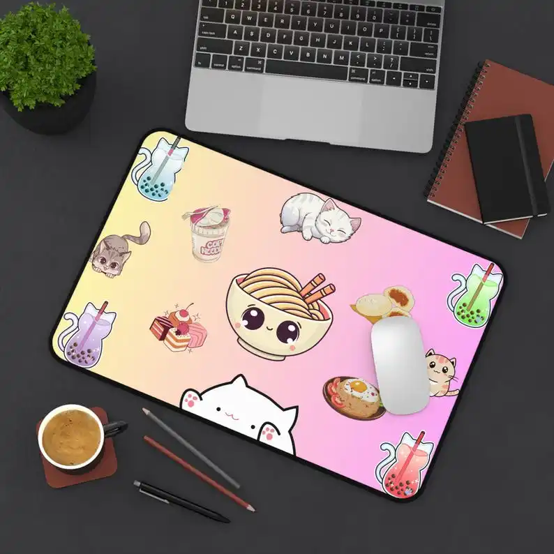 

Cute gourmet mouse pad, fun pink office decoration,900×400mm non-slip waterproof gaming desk mat, perfect gift for friends