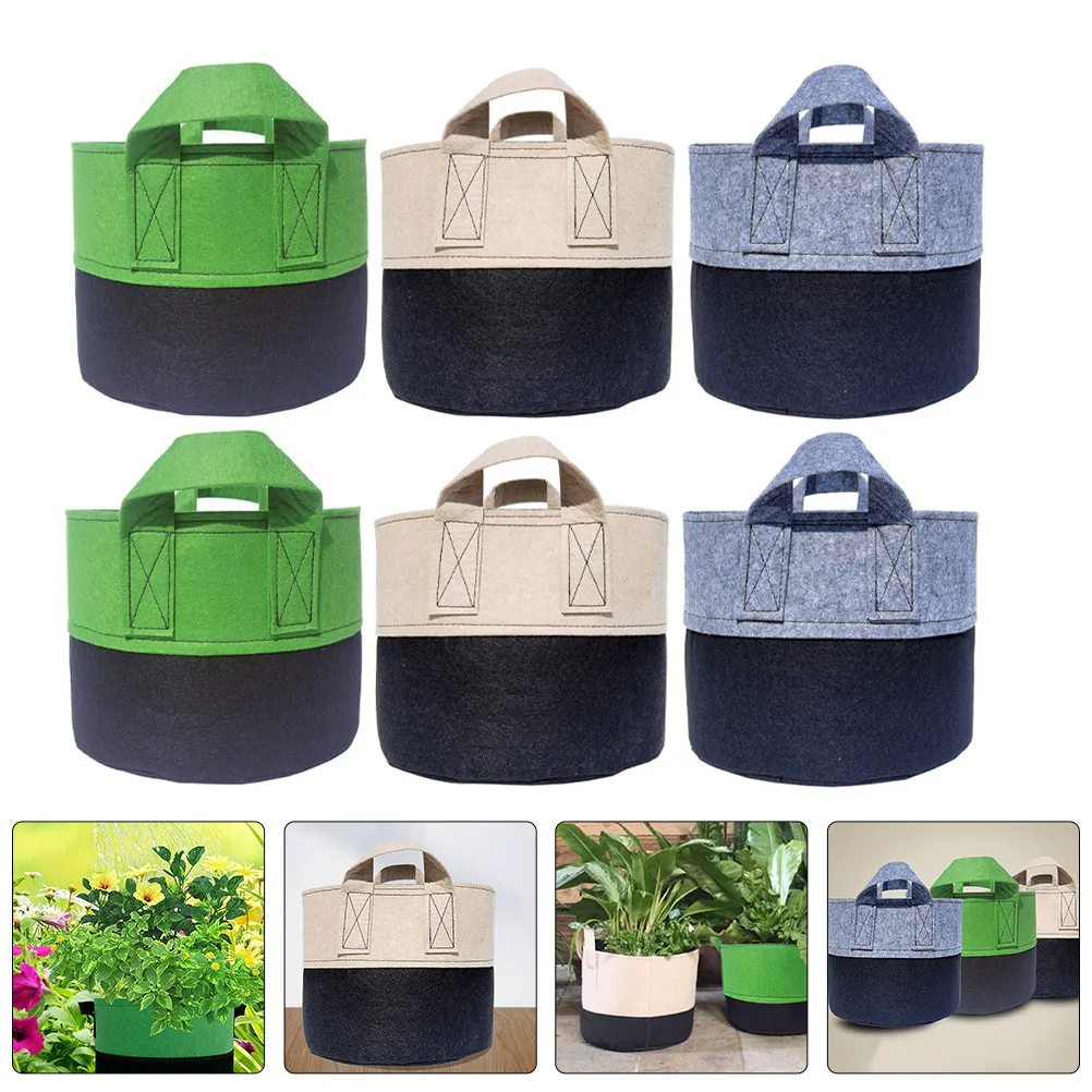 6Pcs Portable Planting Bags Fabric Grow Bags for Potatoes Vegetables Fruits Herbs Indoor Outdoor Balcony Garden Use Felt Nursery