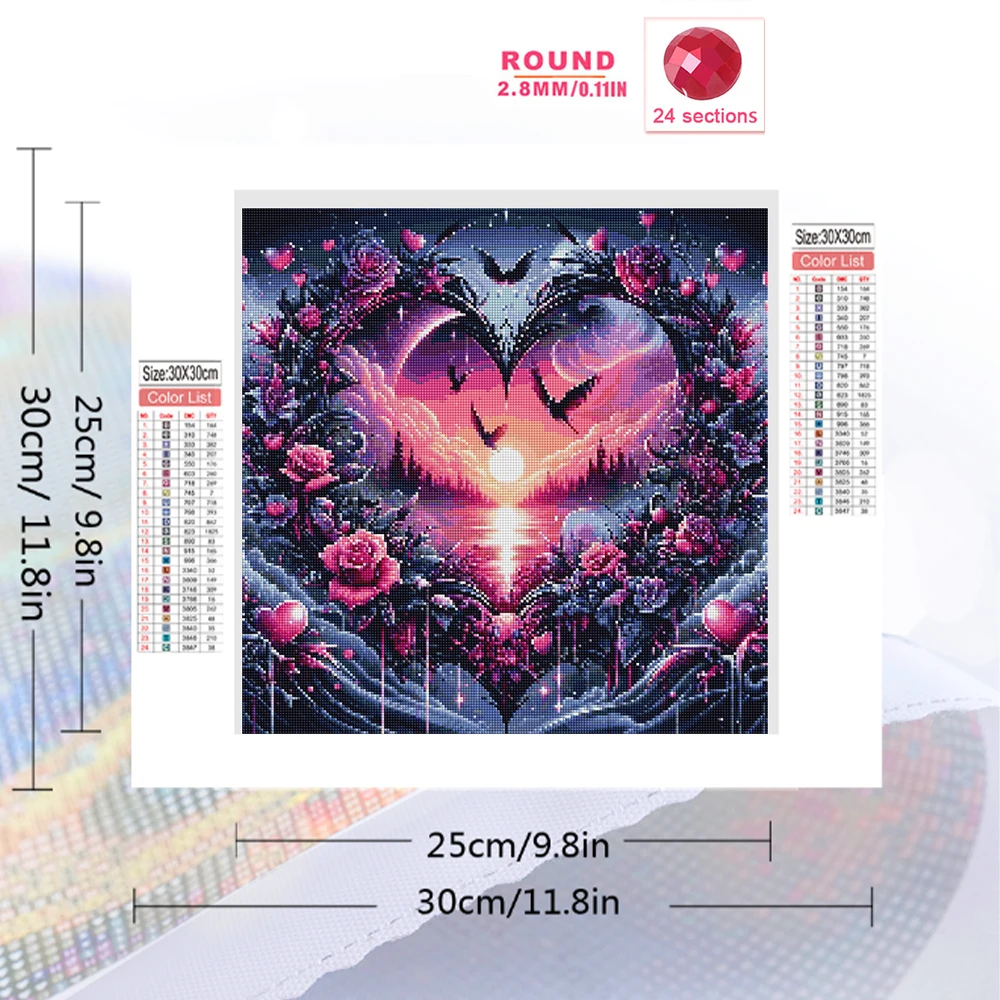 EverShine Full Drill Diamond Painting Love Heart Landscape Rhinestones Picture Embroidery Rose DIY Mosaic Swallow Handmade Gift