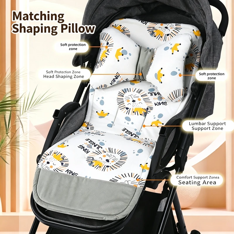 Niedliches Cartoon-Kaninchen Kinderwagenkissen Weiches Komfortables Doppelseitiges Baumwoll-Sitzkissen Säuglings-Kinderwagenkissen mit Kissen – Detail 5