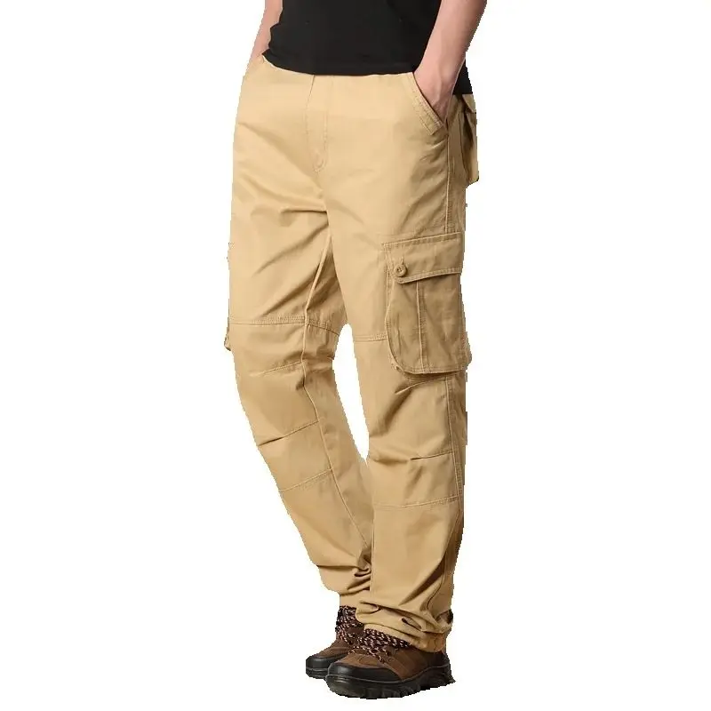 Large size Men's Cargo Pants Casual Multi Pockets Khaki Military Tactical Pants Fashion Outdoors Straight slacks Long Trousers