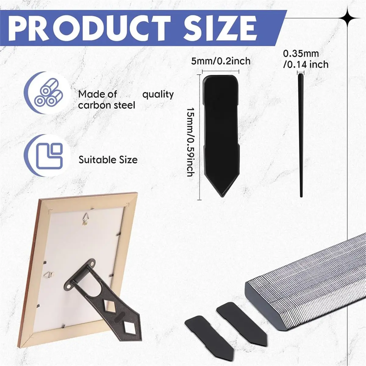 A20I 750 Pcs Picture Frame Points Refill Universal Flexible Inserts Point Drivers for Picture Framing 15mm (9/16 Inch)