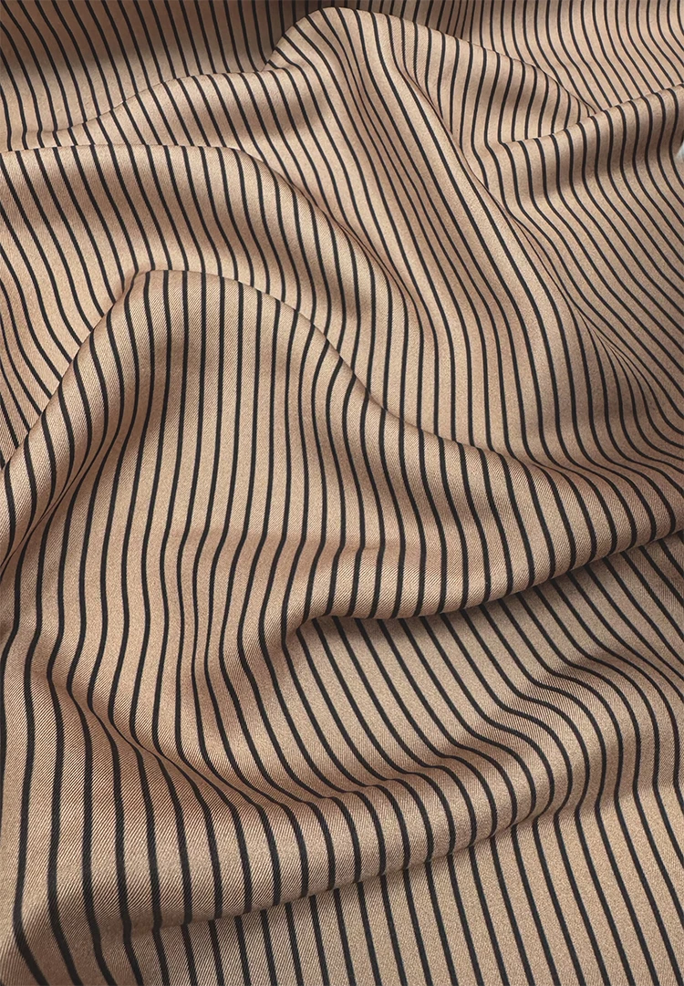 

1 meter 100% Mulberry Silk 19 momme Twill Silk Fabric Brown Striped Printed 140cm 55" wide by the yard JX208