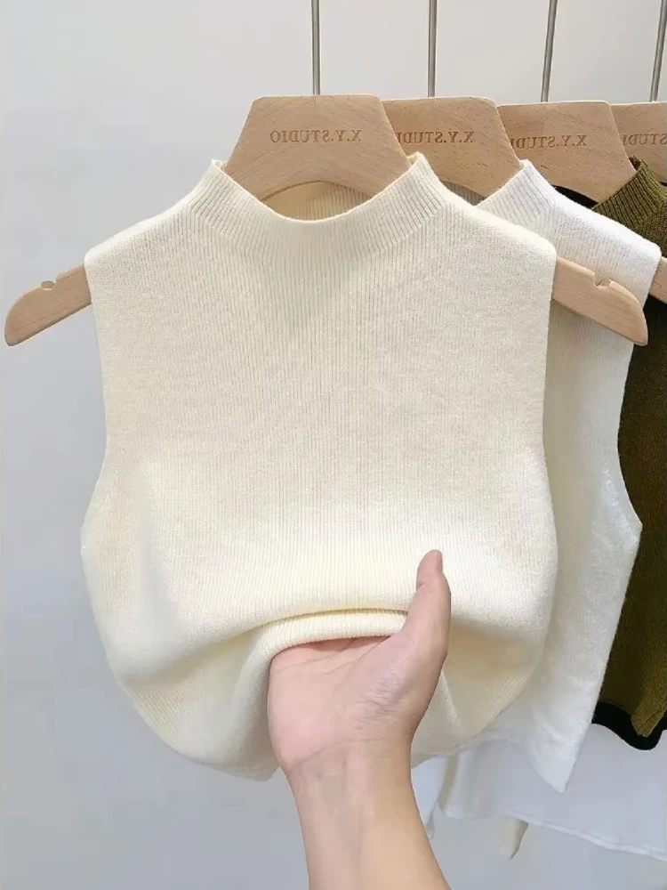 

New Women Knitted Y2K Tank Top Summer Fall Slim Sweater Short Sleeveless Solid Spring Autumn Sweaters Pullovers Skinny Tube Top