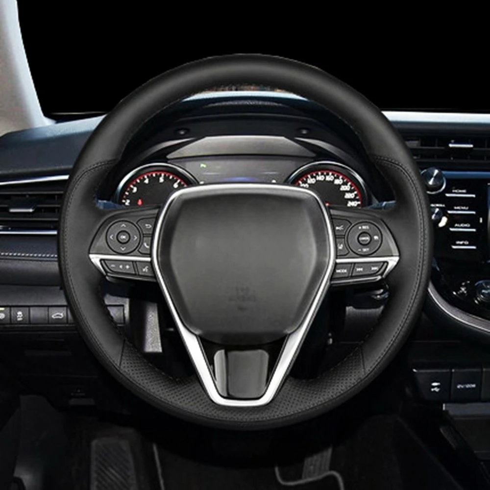 DIY Black Artificial Leather Non-slip Wear-resistant Steering Wheel Cover For Toyota Camry 8th Avalon Levin Corolla 2018-2020