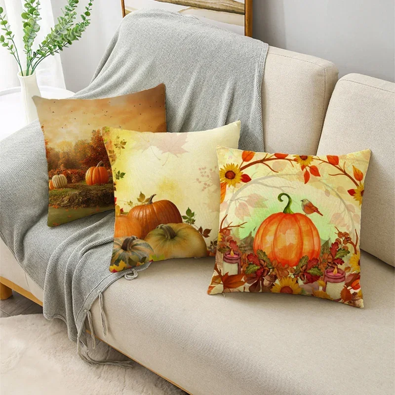 Happy Thanksgiving Harvest Autumn Pumpkin Farm Throw Pillowcase Cushion Covers For Sofa Office Bedroom Decor Multiple Size