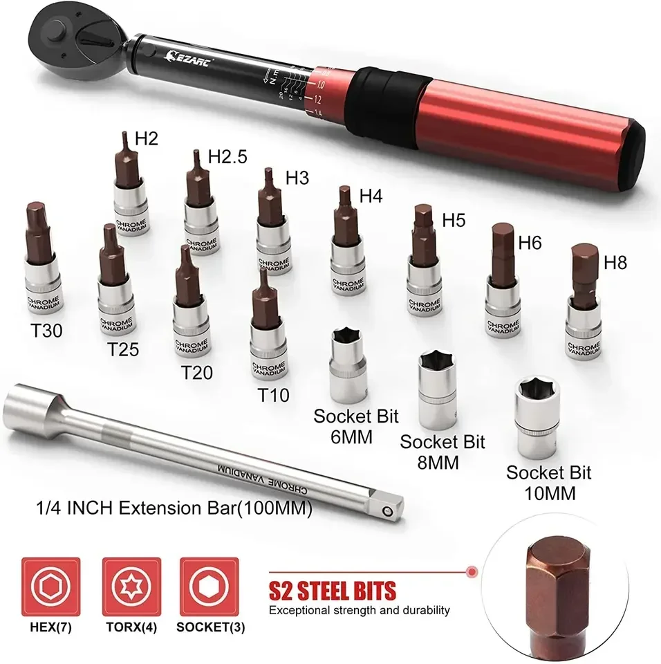 004 Ezarc Bike Torque Wrench Set 1/4 Inch And Socket Set For Adjustable Bike Tool In High Quality