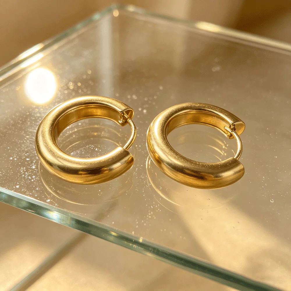 Gold & Silver Plated Smooth Chunky Round Hoop Earrings, Women's Daily Minimalist Stackable Party Wedding Jewelry Gift for Her view 4