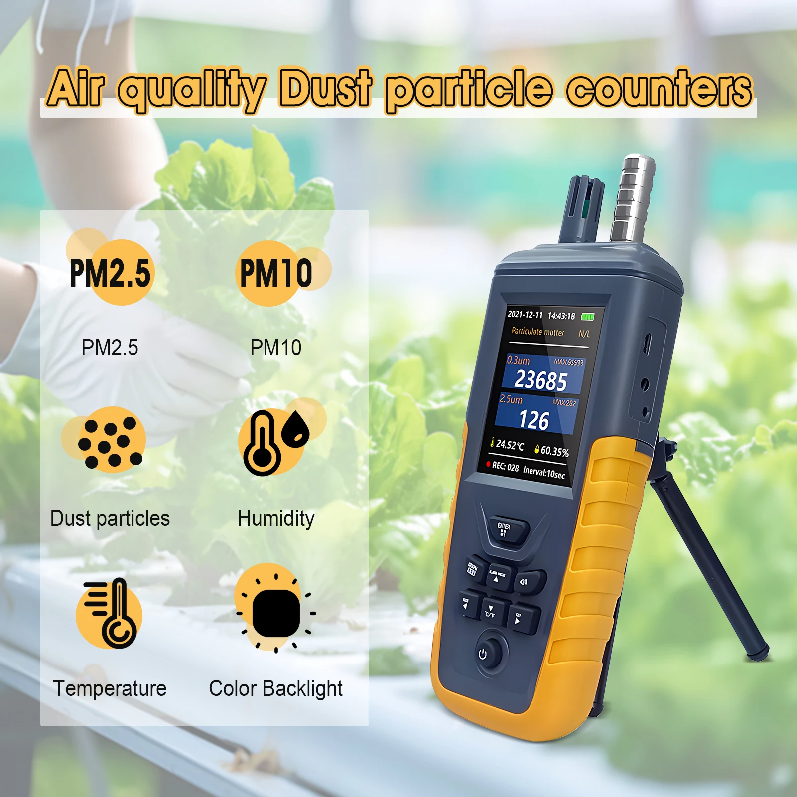 Dust Particle Counter Air Quality Monitor TC-8100 High Sensitivity 3-channel Pm0.3/2.5/10um Temperature and Humidity Monitor