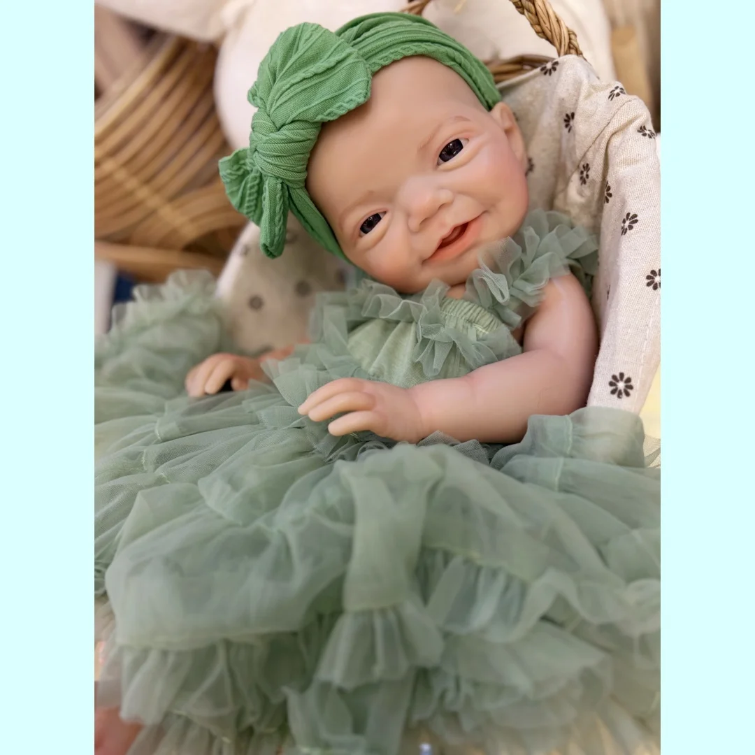 18Inch Cuddly Open Mouth Charlie Solid Silicone Bebe Reborn Girl Doll With Painted Skin Washable Reborn Girl Doll