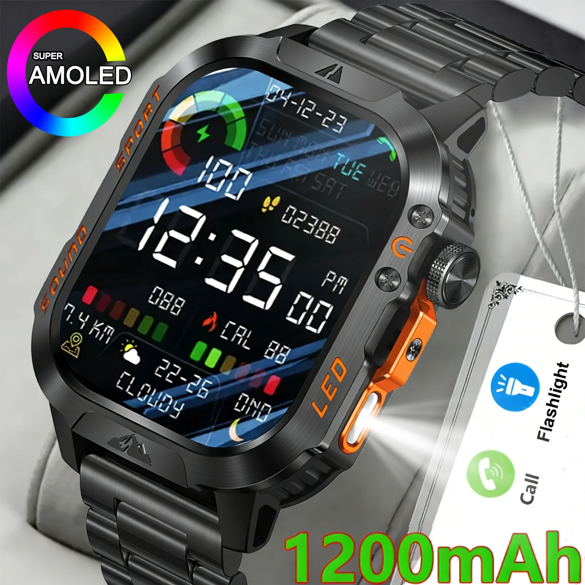 2026 New Men's Smart Watch Bluetooth Call 1200mAh Battery 100 Days Standby Time 2.01 Inch Screen IP68 Waterproof Motion Tracker