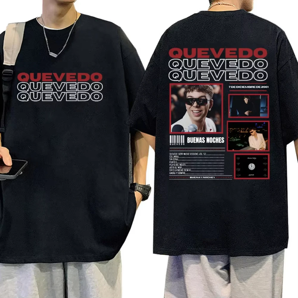 

Rapper QUEVEDO BUENAS NOCHES Tour 2025 Graphic T Shirts Men Hip Hop Retro Fashion Cotton Short Sleeve T-shirts Unisex Streetwear
