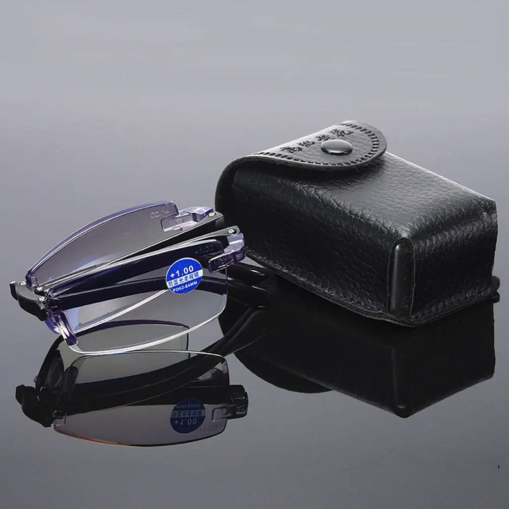 Folding Rimless Reading Glasses with Case Men Women Frameless Magnifing Anti Blue Light Glasses Presbyopic Eyewear +1.0 ~ +4.0