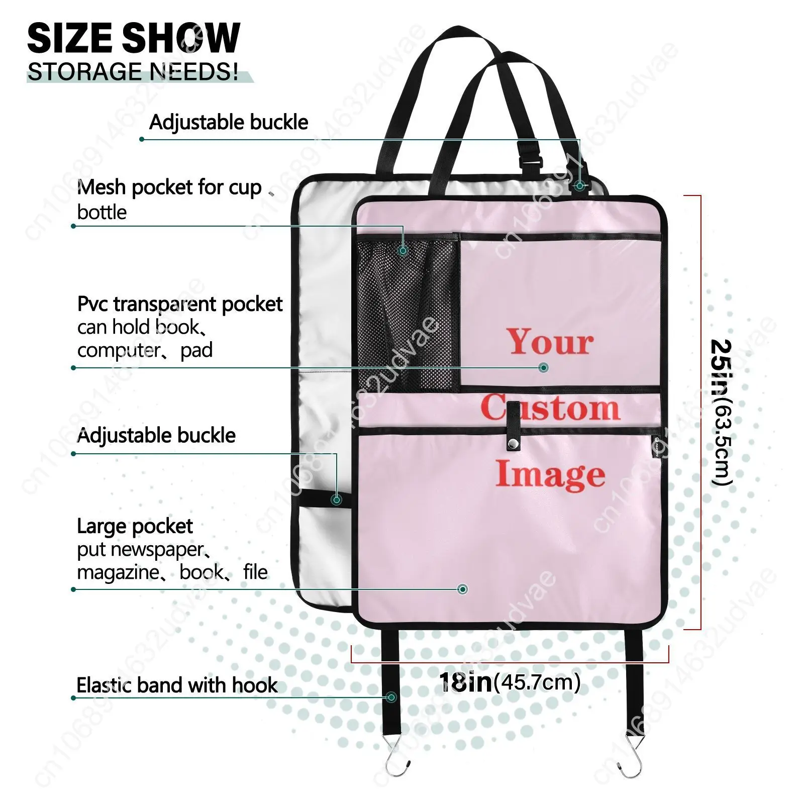Car Universal Seat Back Organizer Multi-Pocket Storage Bag Custom Pattern Automobiles Interior Accessory Stowing Tidying