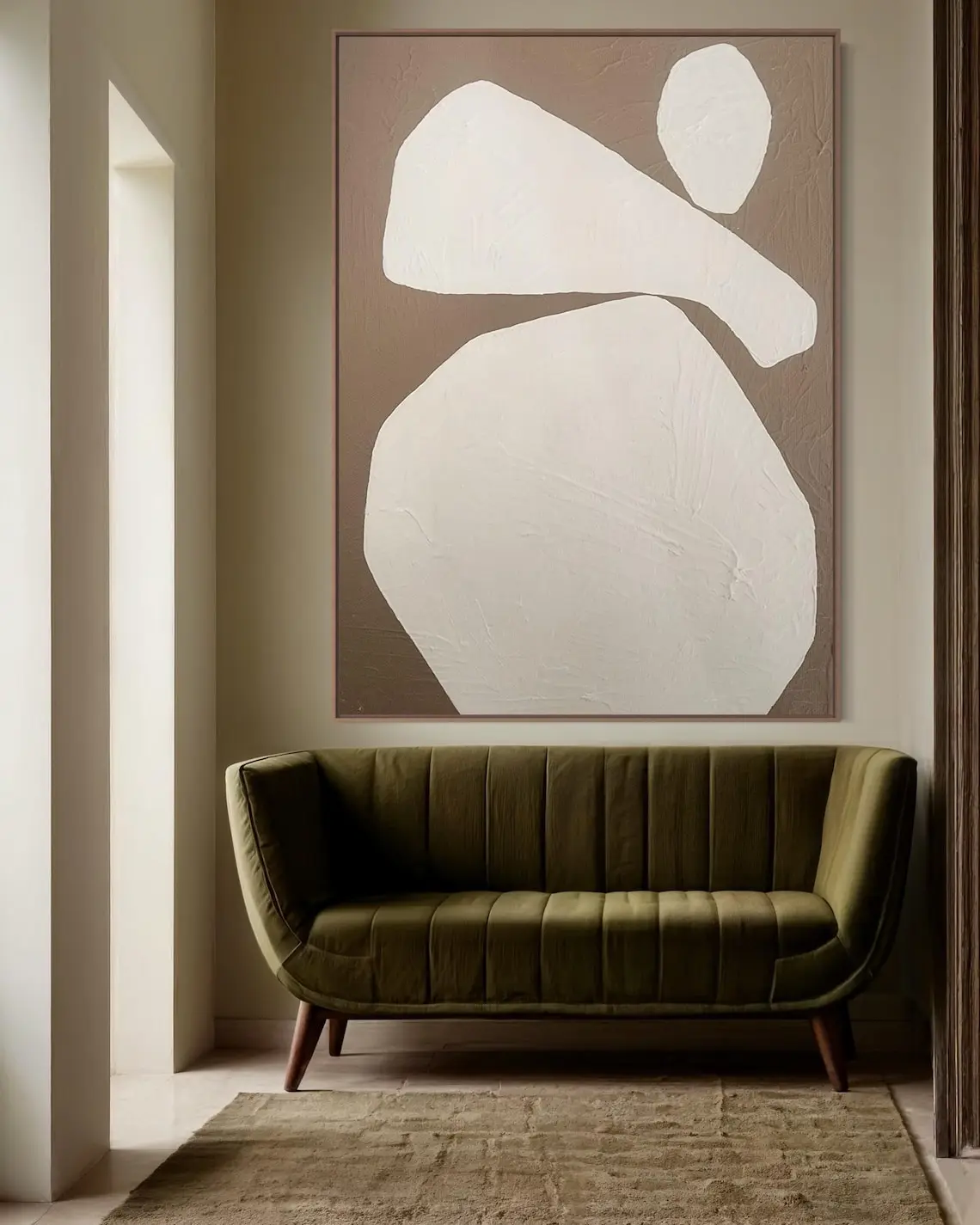 Large Abstract Textured Handmade Painting Mustard Yellow Abstract Painting Mid Century Modern Wall Art Beige Painting Home Art