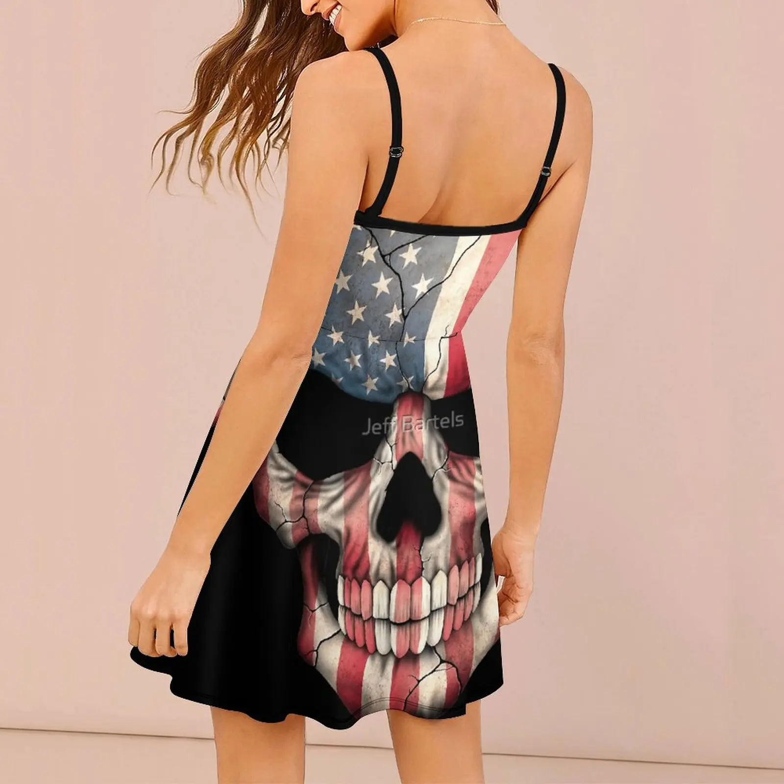 American Flag Skull Women's Sling Dress Humor Graphic Suspender Dress Creative Sexy  Woman's Gown Cocktails