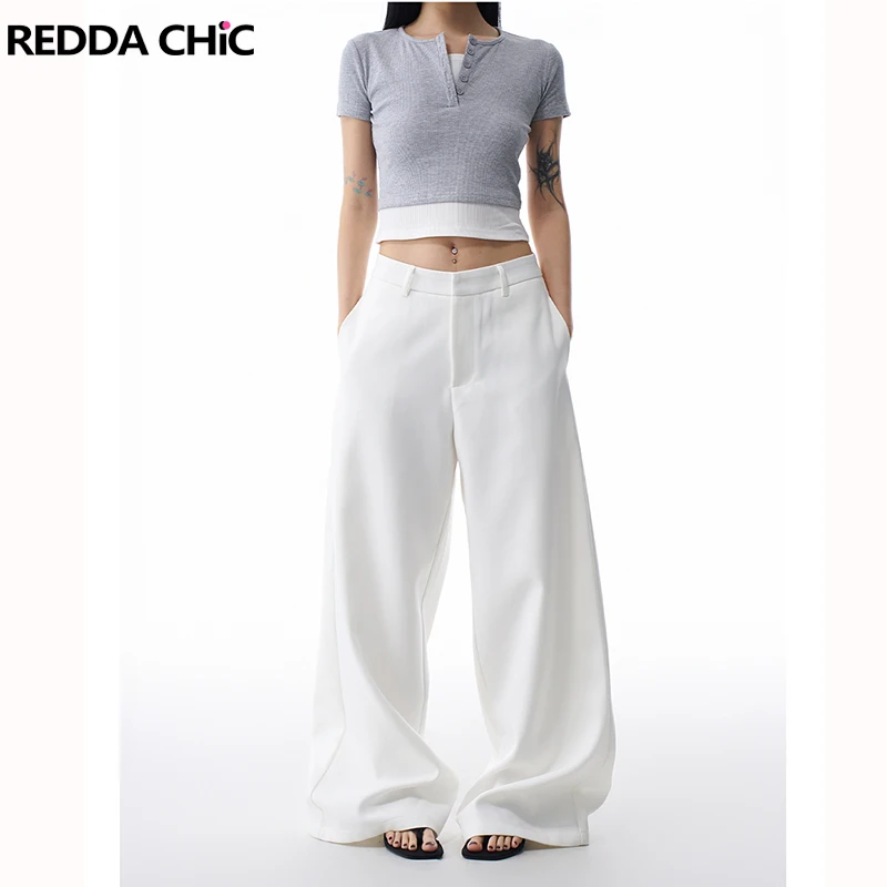 

RORORIRI Y2K White Flare Pants Floor Length Bootcut Trousers for Women Baggy Wide Leg Chic Streetwear Work Pants Hide Pockets
